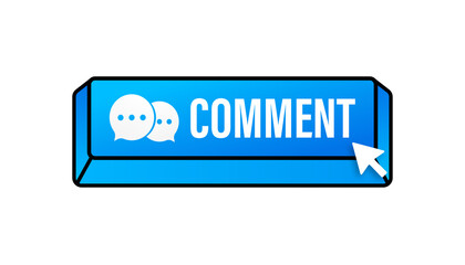 Flat blue comment button. Flat vector. Computer mouse click. Navigation pointer.