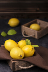 lemons on wooden box
