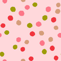 Pom poms of seamless pattern. Hand drawn cute background.