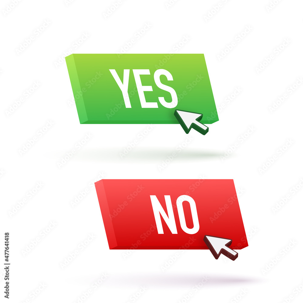 Poster yes and no button with coursor. feedback concept. positive feedback concept. choice button icon. vec