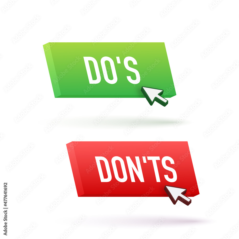 Poster Do s and Don ts button. Flat simple thumb up symbol minimal round logotype element set. Vector illustration.