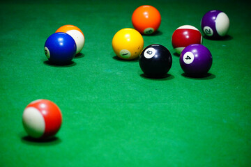 Pool table and ball in a club house stock photo