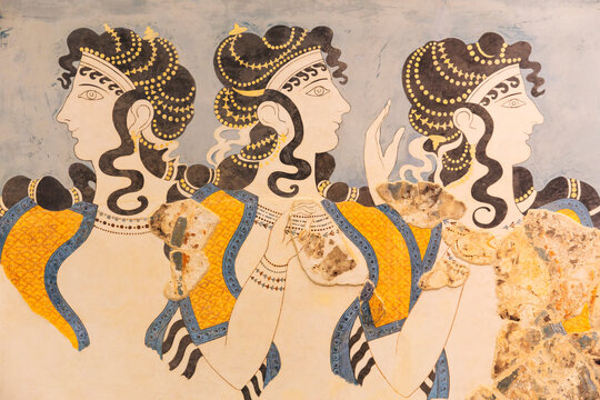 Ancient fresco from Knossos palace at Crete island, Greece