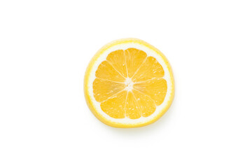 Fresh lemon with cut in half isolated on white background. Top view                                    