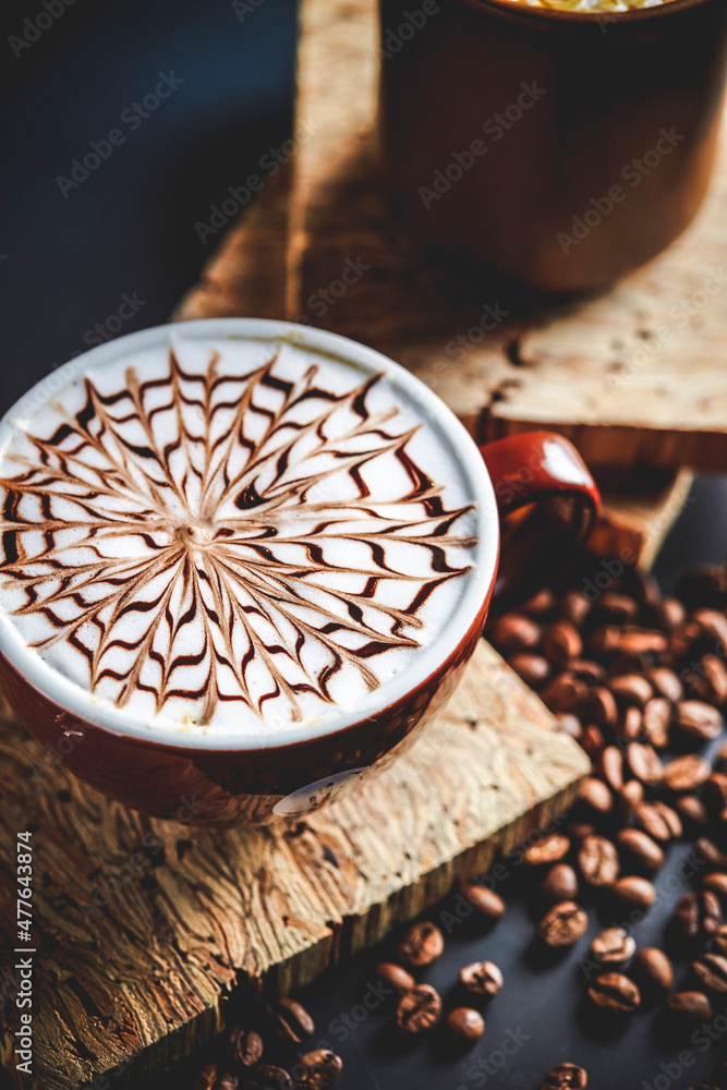 Wall mural latte art and coffee beans