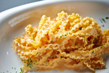 Cheese cream pasta on a plate 
