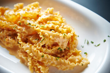 Cheese cream pasta on a plate 