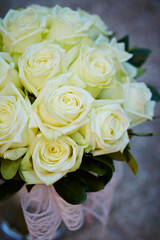 White roses wedding bouquet close-up
