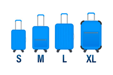 Size of suitcase in flat style. Flat cartoon vector illustration. Travel vector icon.