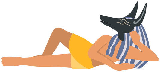 The Egyptian god Anubis. Funny resting on the sand