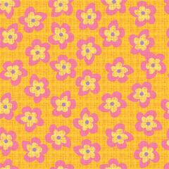 Yellow and pink spring blossoms seamless pattern