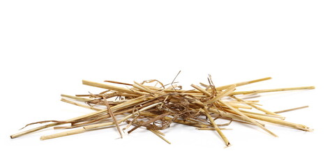 Pile straw isolated on white background and texture
