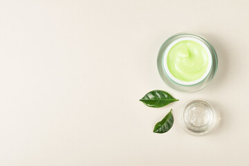 Natural cosmetics for healthy skin and face. Flat style. Face mask, aloe vera gel.