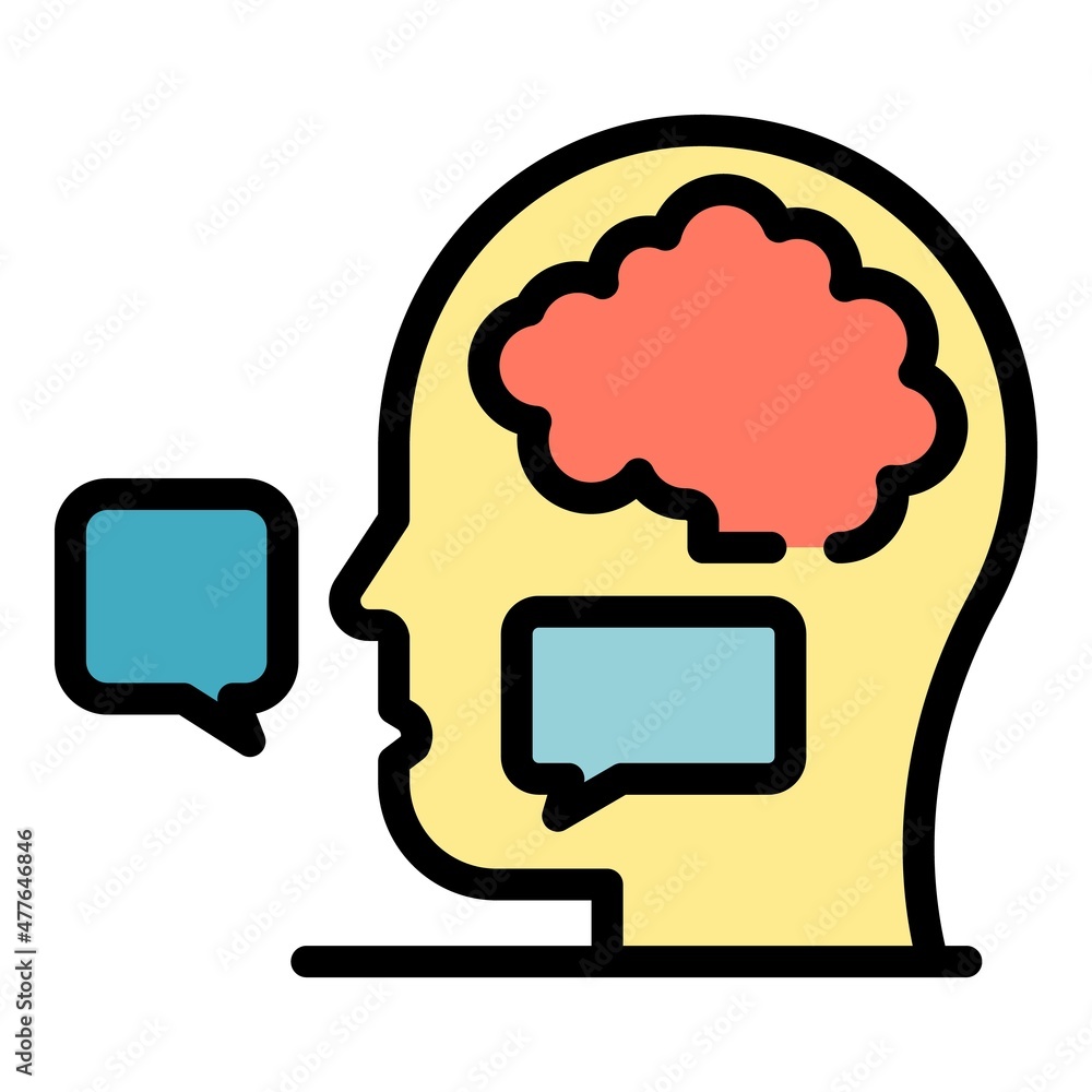 Poster brain speech discussion icon. outline brain speech discussion vector icon color flat isolated