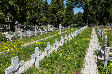 Fototapeta na wymiar .The graves of soldiers killed in the Polish-Soviet war from 1919 to 1920 in the cemetery in Chelm in Poland