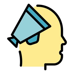 Megaphone discussion icon. Outline megaphone discussion vector icon color flat isolated