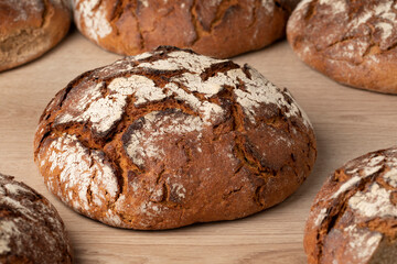 Fresh baked German sourdough bread with rye and wheat flours