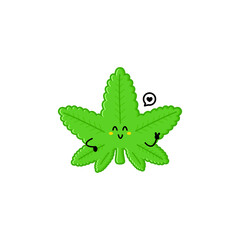 Cute funny marijuana leaf character. Vector hand drawn cartoon mascot character illustration icon. Isolated on white background