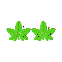 Cute funny marijuana leaf character. Vector hand drawn cartoon mascot character illustration icon. Isolated on white background