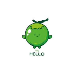Cute funny coconut character. Vector hand drawn cartoon mascot character illustration icon. Isolated on white background