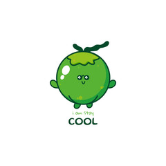 Cute funny coconut character. Vector hand drawn cartoon mascot character illustration icon. Isolated on white background