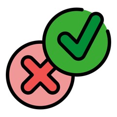 Approved rejected control icon. Outline approved rejected control vector icon color flat isolated