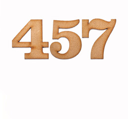 Number 457 in wood, isolated on white background
