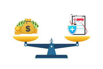 Medical insurance compare money, great design for any purposes. Flat vector illustration. Medical treatment.