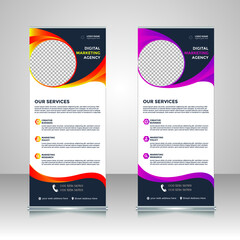 roll up and pop up banner design template vector