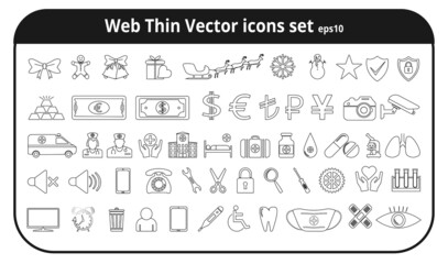 Web thin vector icons set on white background