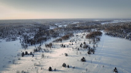 Fototapeta na wymiar aerial view of landscape with snow drone photo