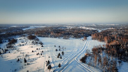 landscape with snow drone photo