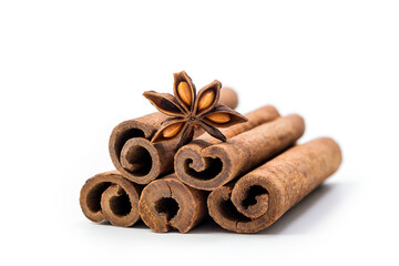 Star anise and cinnamon sticks. Spice isolated on white background, clipping path included