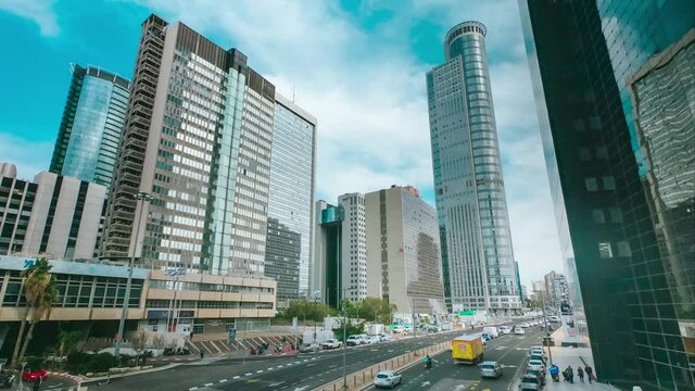 Ramat Gan city tower road time lapse