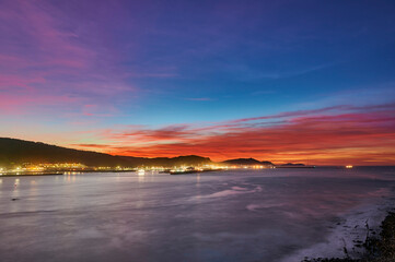 Obraz premium View of Bilbao Port from La Galea at sunset
