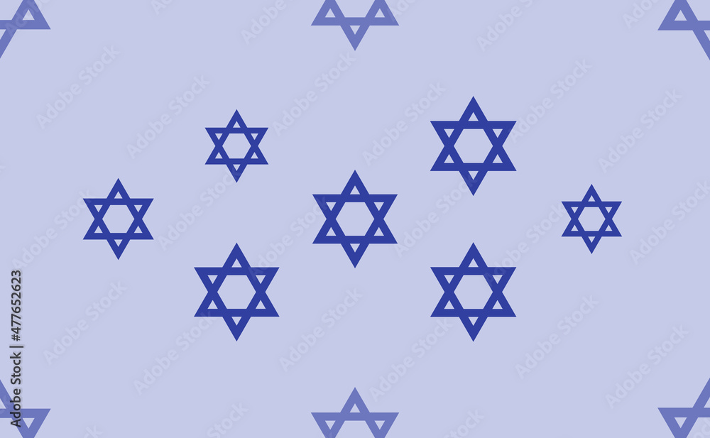 Poster seamless pattern of large isolated blue star of david symbols. the pattern is divided by a line of e