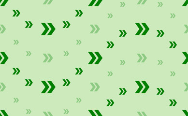 Seamless pattern of large and small green double arrow symbols. The elements are arranged in a wavy. Vector illustration on light green background