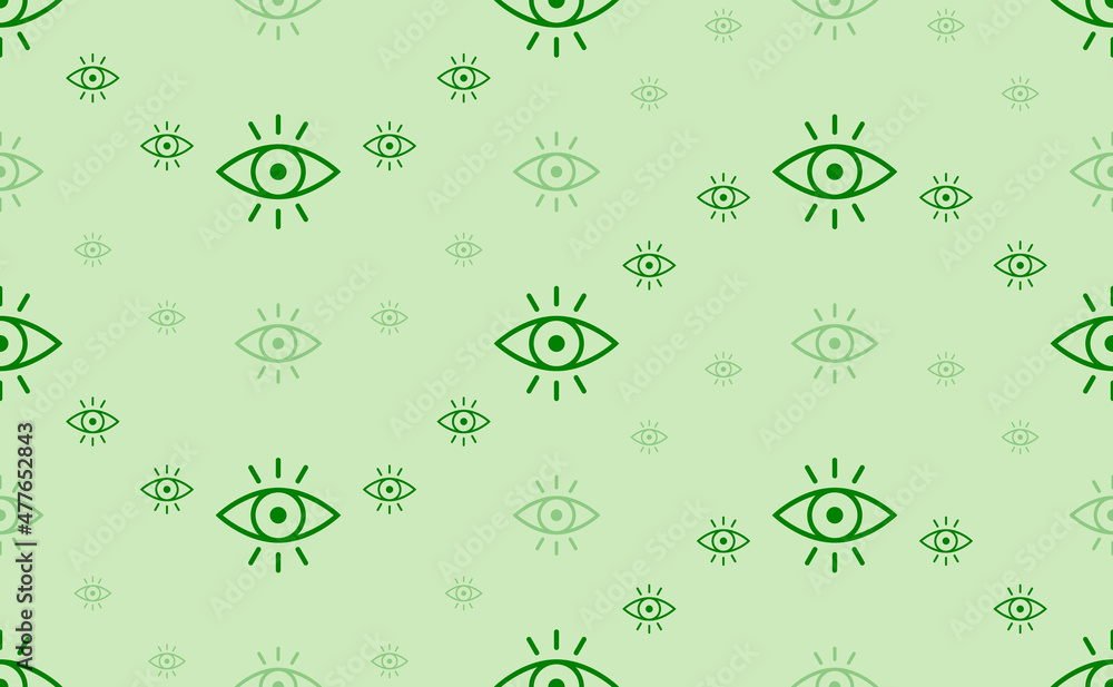 Poster Seamless pattern of large and small green vision symbols. The elements are arranged in a wavy. Vector illustration on light green background