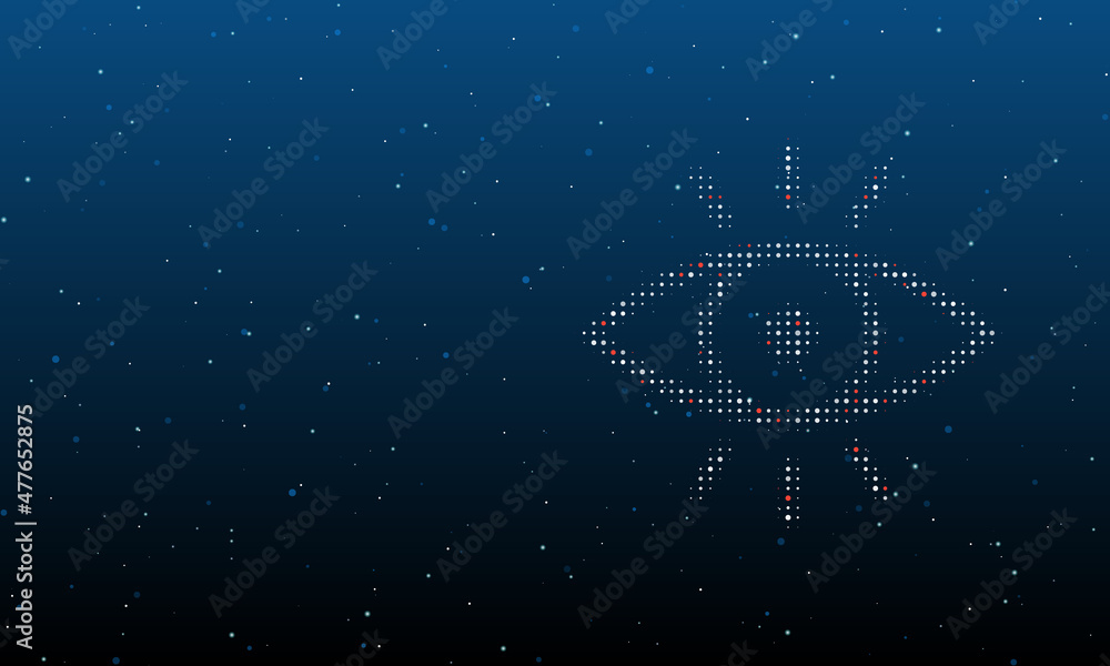 Poster on the right is the vision symbol filled with white dots. background pattern from dots and circles o