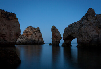 Rock formations in the middle of the ocean.