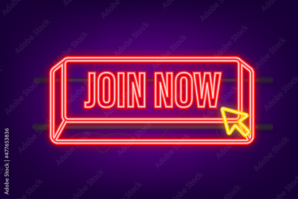 Poster modern icon with neon join now button on white background for banner design. vector design. arrow ic