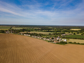An aerial view of the small countryside village of Sutton in Suffolk, close to Sutton Hoo