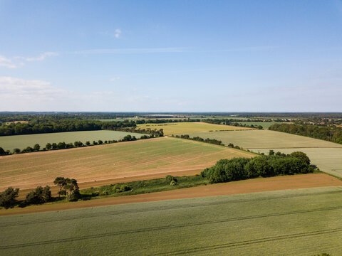 Aerial View Of A Patchwork Of Farm Fields In The Suffolk Countryside