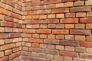 A red brick wall shot close with a wide angle lens