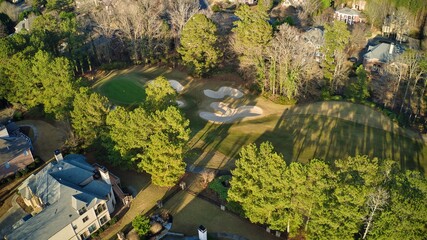Panoramic aerial view of an upscale subdivision in Suburbs of Atlanta.