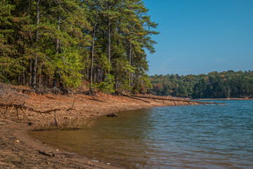 Lake shoreline in drought conditions