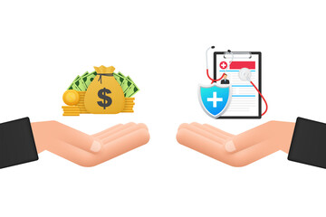 Medical insurance compare money, great design for any purposes. Flat vector illustration. Medical treatment.