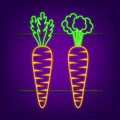 Carrot neon icon. Flat design on a white background. Vector stock illustration.