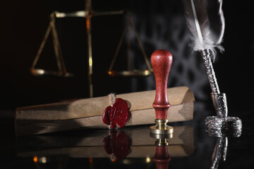 Last will in notary office with notary public tools, law concept