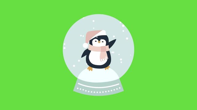 4k video of cartoon penguin icon on green background.